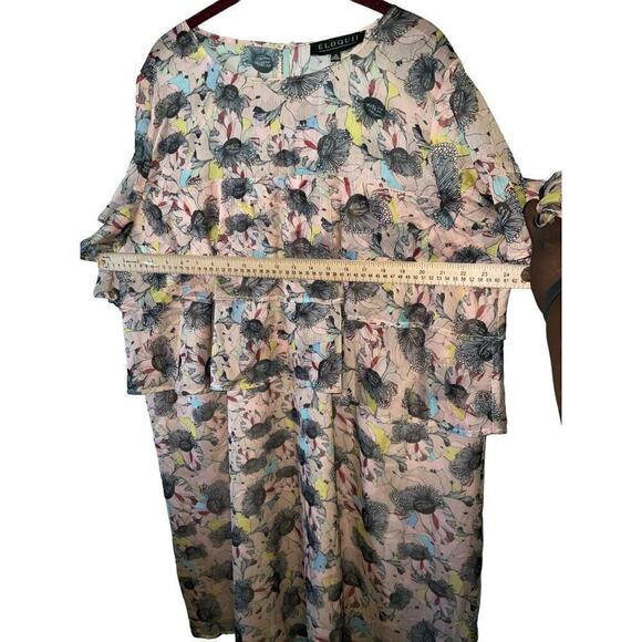 ELOQUII Layered Ruffle Crepe Pink Floral Print Short Sleeved Shift Dress Sz. 20 - Picture 10 of 16